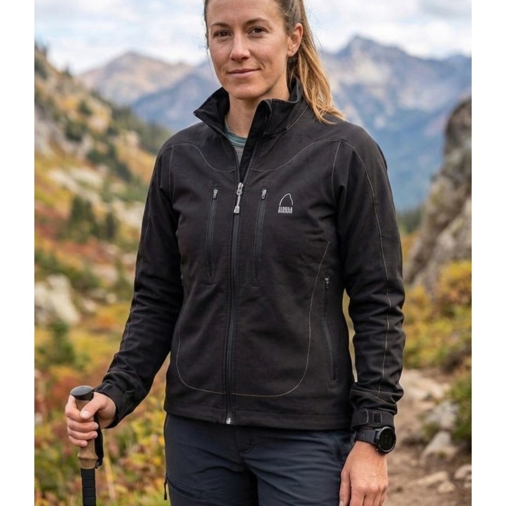 Sierra Designs Womens Medium Black Softshell Full‎ Zip Hiking Jacket Outdoor